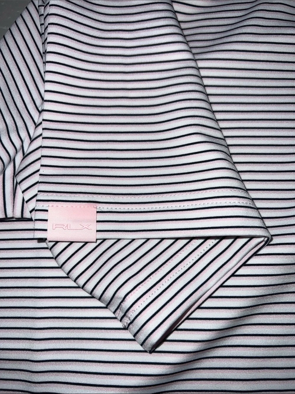 NWT RLX Ralph Lauren Men's Light Pink and Navy Thin-Striped Polo Size Large L